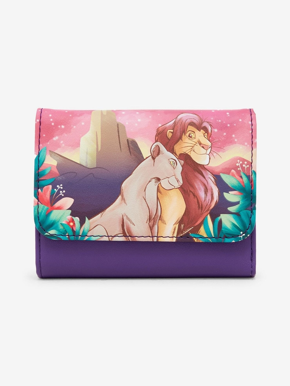Loungefly Purple Lion Couple Trifold Wallet with Pink and Teal Print